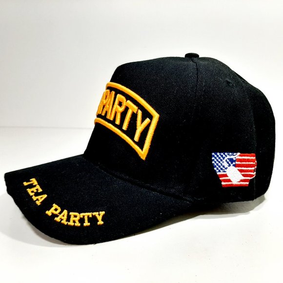 Tea Party Mens Puff Embroidered Hat Cap Black Adju - Picture 3 of 6
